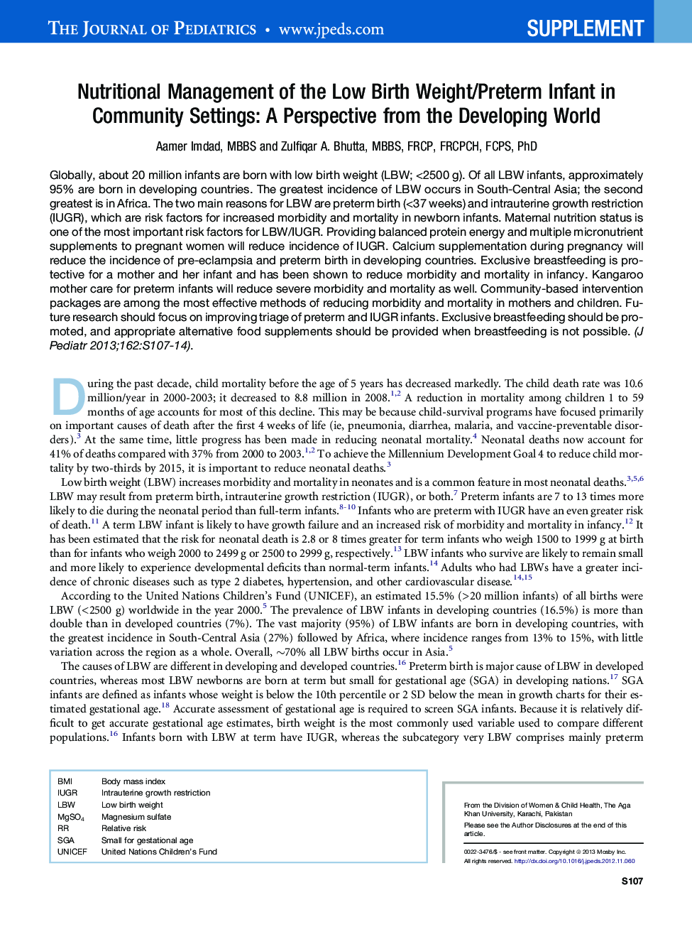 Nutritional Management of the Low Birth Weight/Preterm Infant in Community Settings: A Perspective from the Developing World 