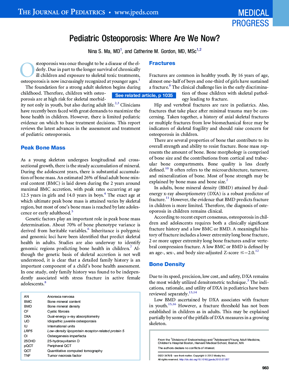 Pediatric Osteoporosis: Where Are We Now?