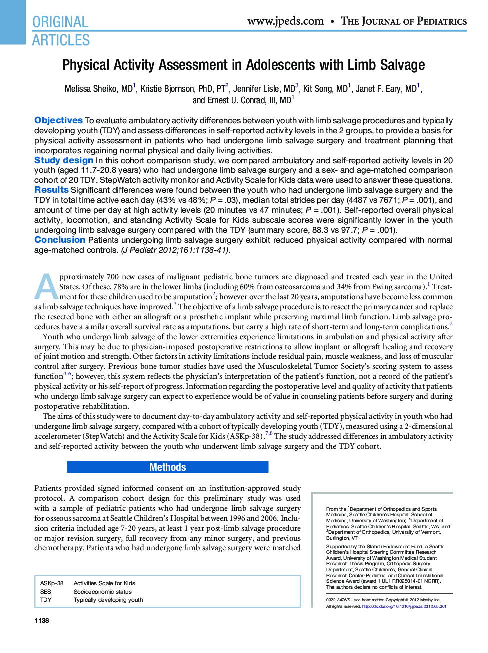 Physical Activity Assessment in Adolescents with Limb Salvage 