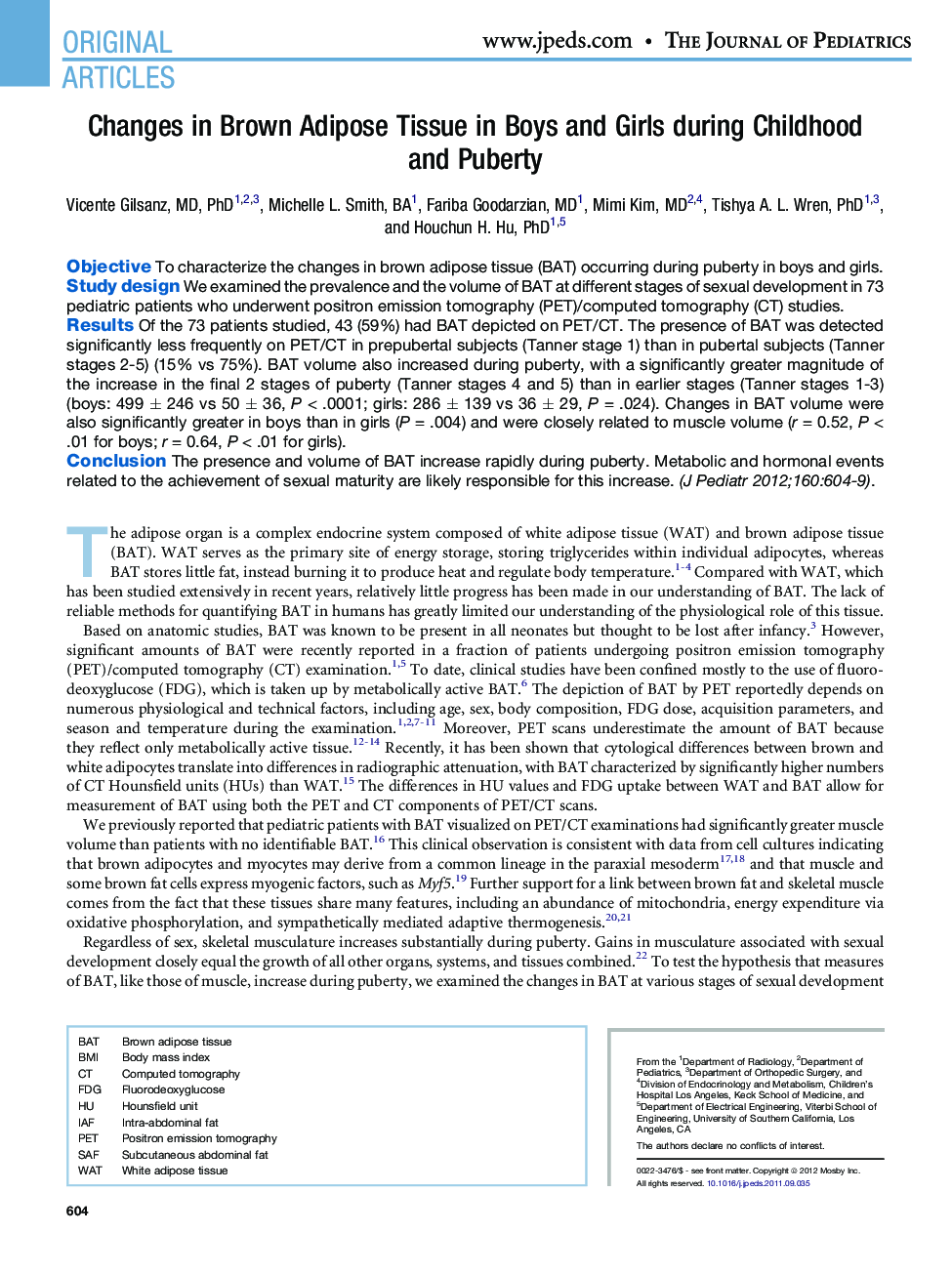 Changes in Brown Adipose Tissue in Boys and Girls during Childhood and Puberty