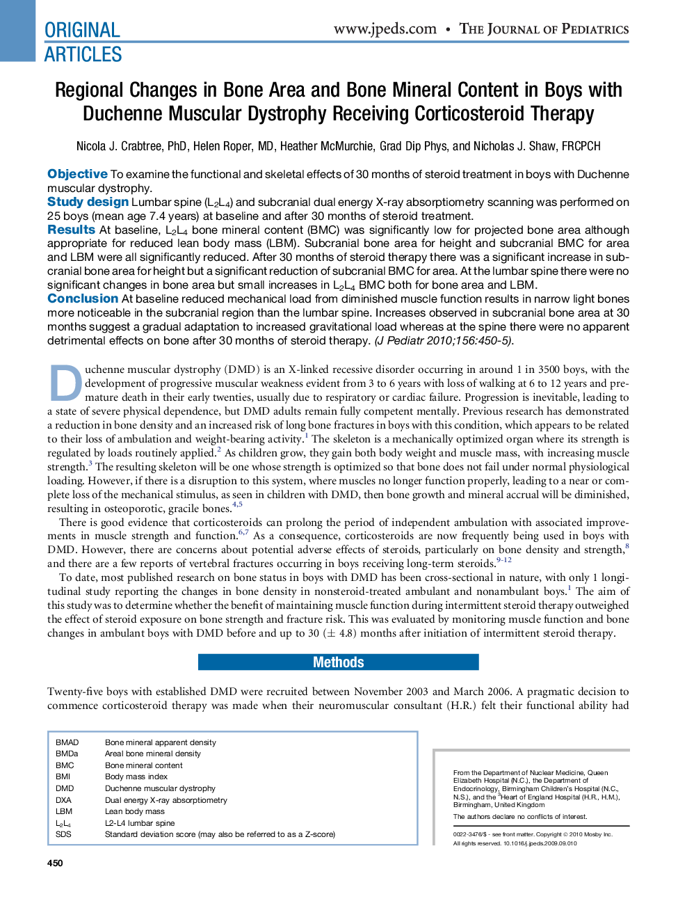 Regional Changes in Bone Area and Bone Mineral Content in Boys with Duchenne Muscular Dystrophy Receiving Corticosteroid Therapy
