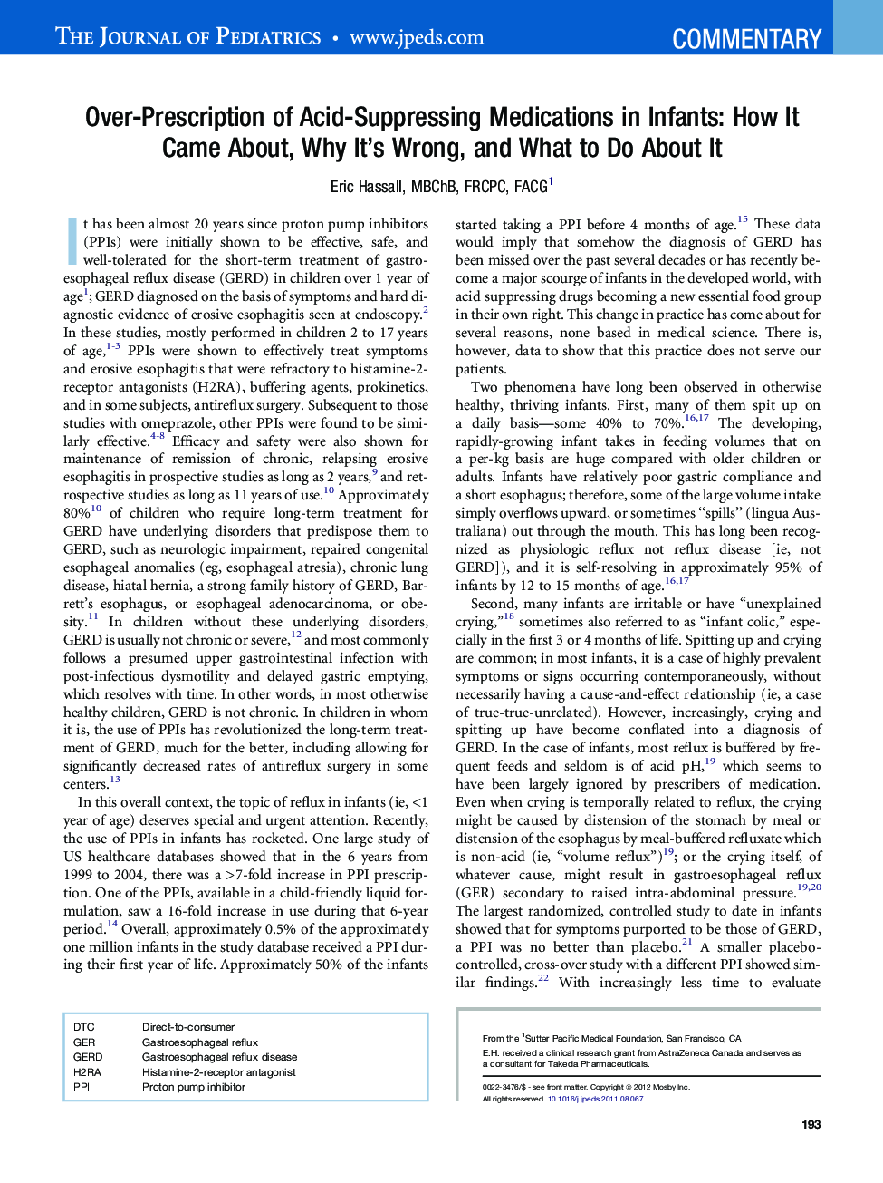 Over-Prescription of Acid-Suppressing Medications in Infants: How It Came About, Why It's Wrong, and What to Do About It