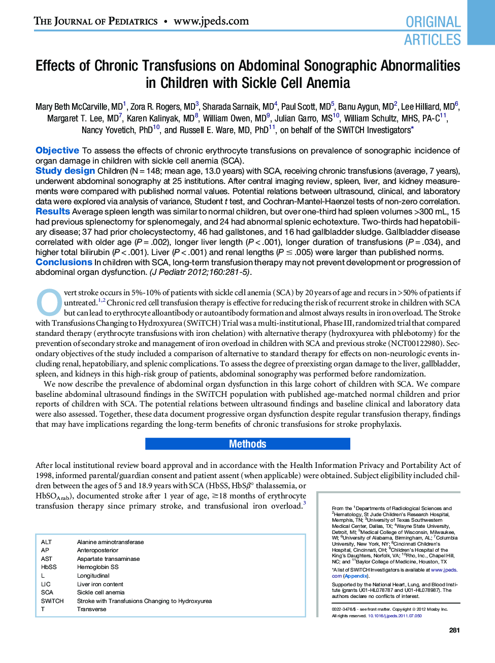 Effects of Chronic Transfusions on Abdominal Sonographic Abnormalities in Children with Sickle Cell Anemia