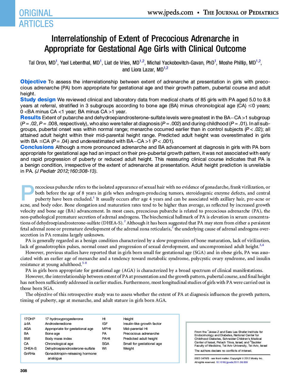 Interrelationship of Extent of Precocious Adrenarche in Appropriate for Gestational Age Girls with Clinical Outcome 