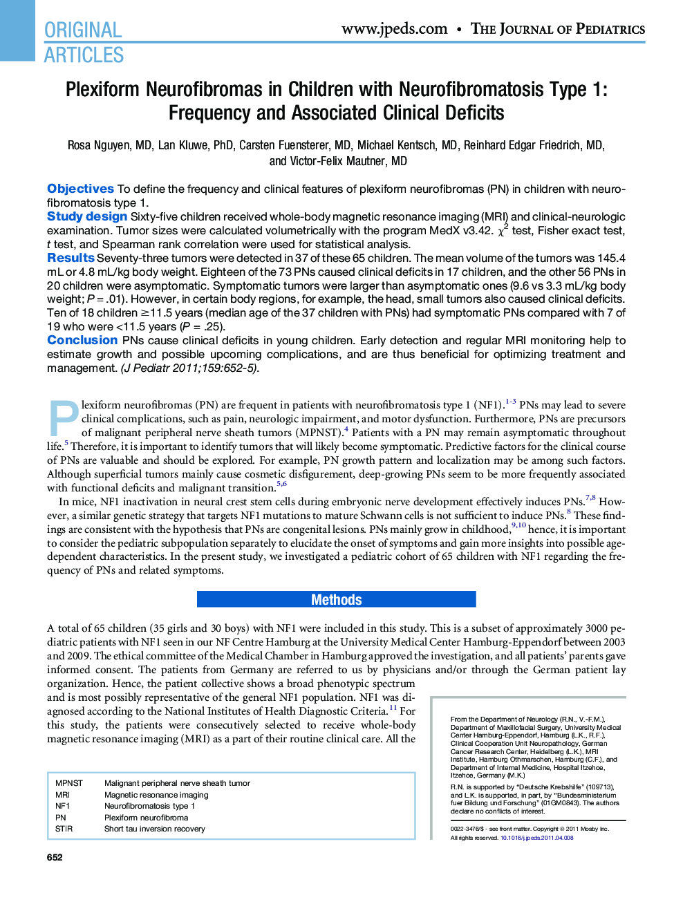 Plexiform Neurofibromas in Children with Neurofibromatosis Type 1: Frequency and Associated Clinical Deficits