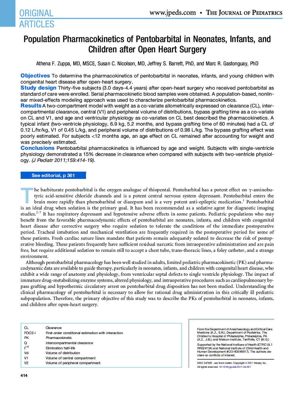 Population Pharmacokinetics of Pentobarbital in Neonates, Infants, and Children after Open Heart Surgery