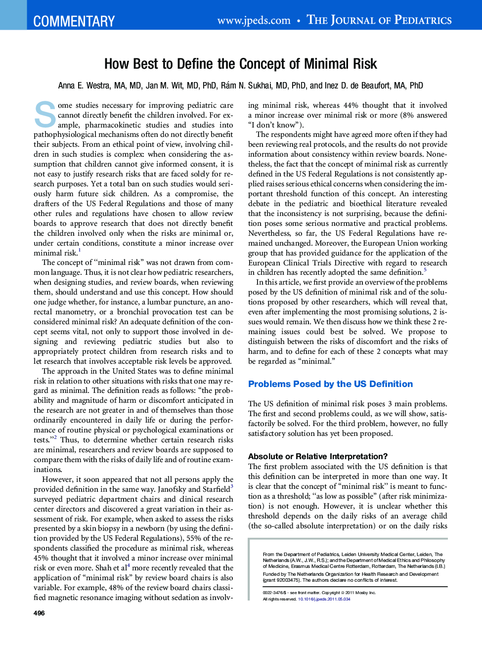 How Best to Define the Concept of Minimal Risk