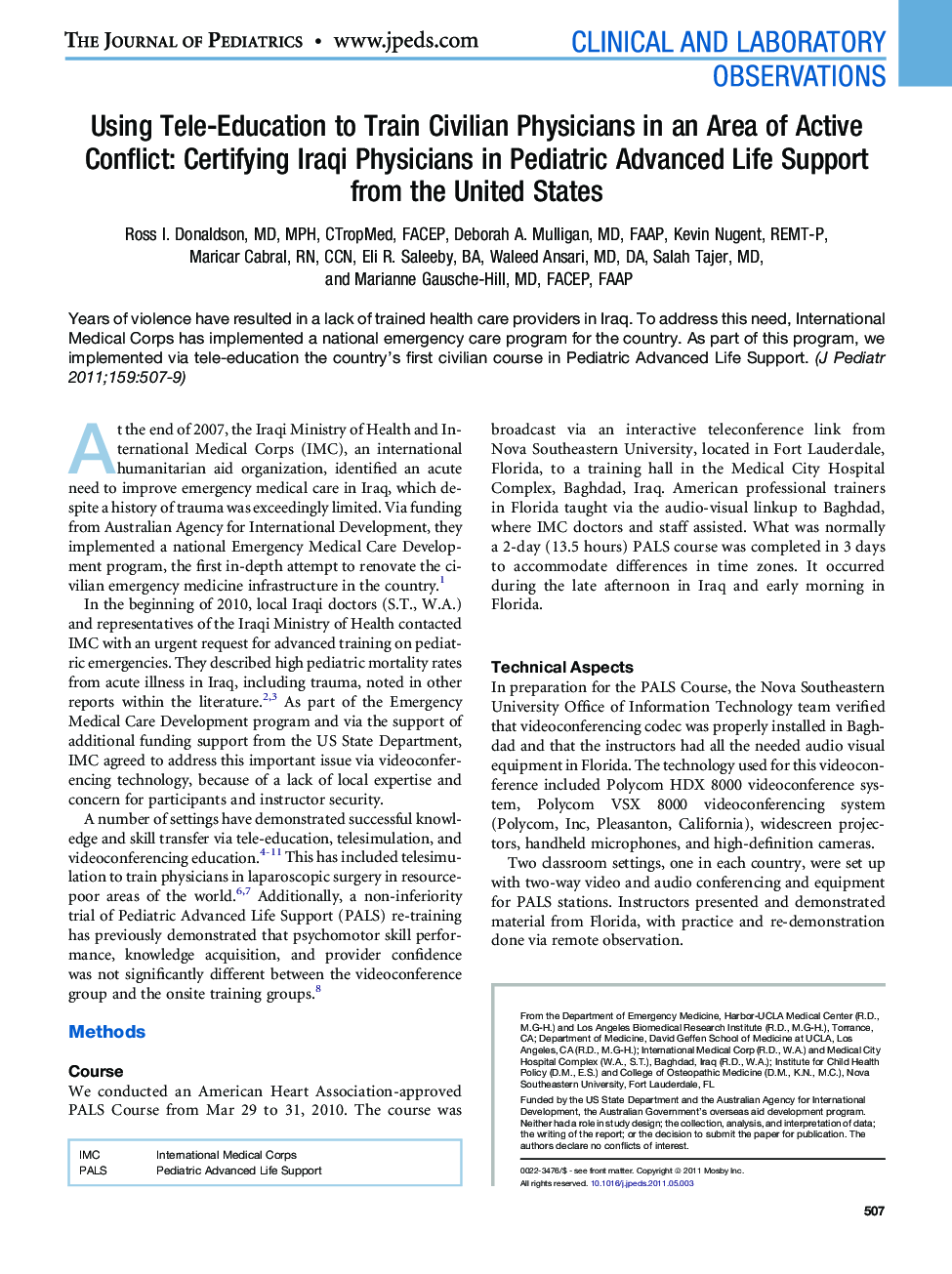 Using Tele-Education to Train Civilian Physicians in an Area of Active Conflict: Certifying Iraqi Physicians in Pediatric Advanced Life Support from the United States