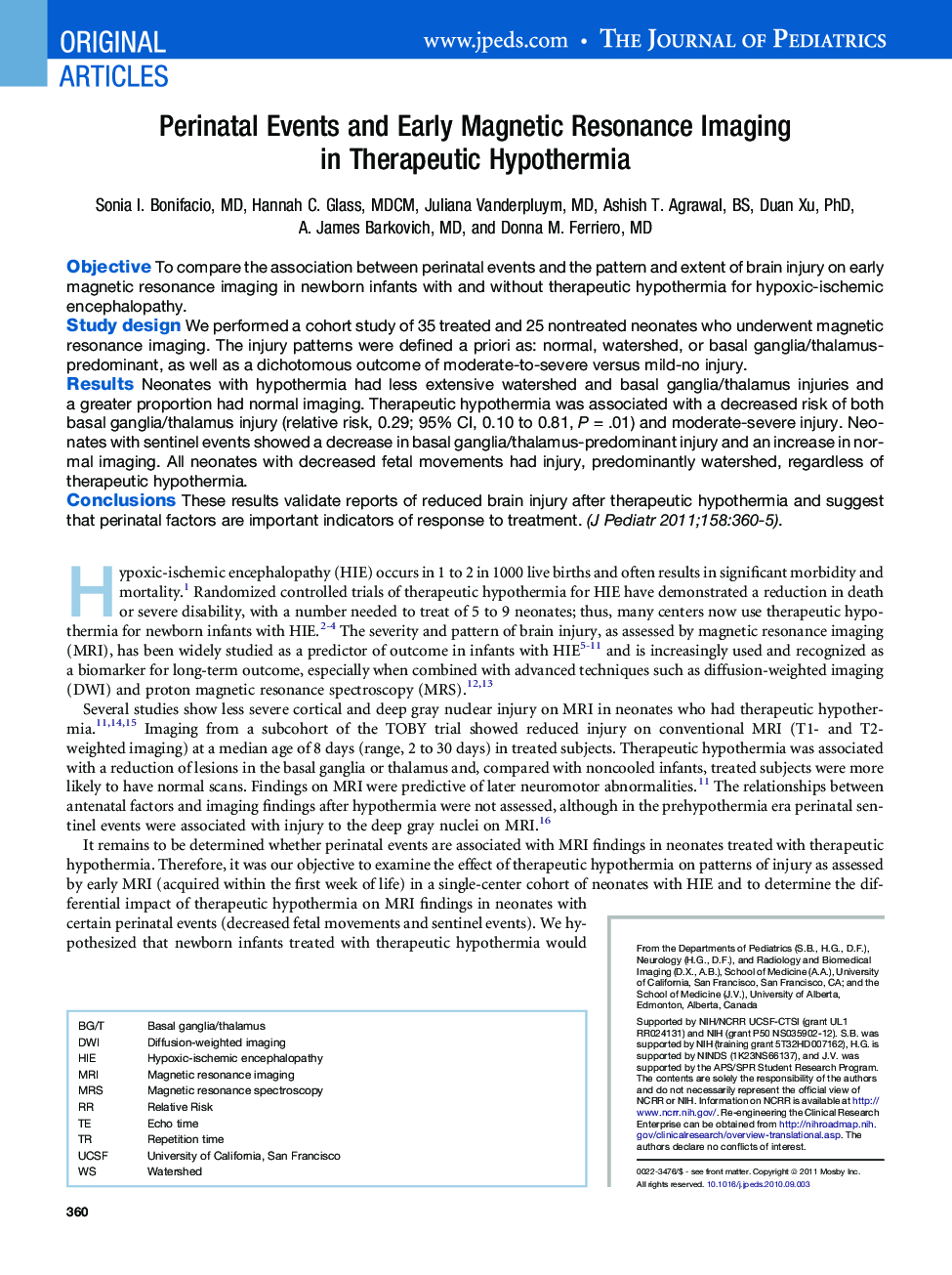 Perinatal Events and Early Magnetic Resonance Imaging in Therapeutic Hypothermia 