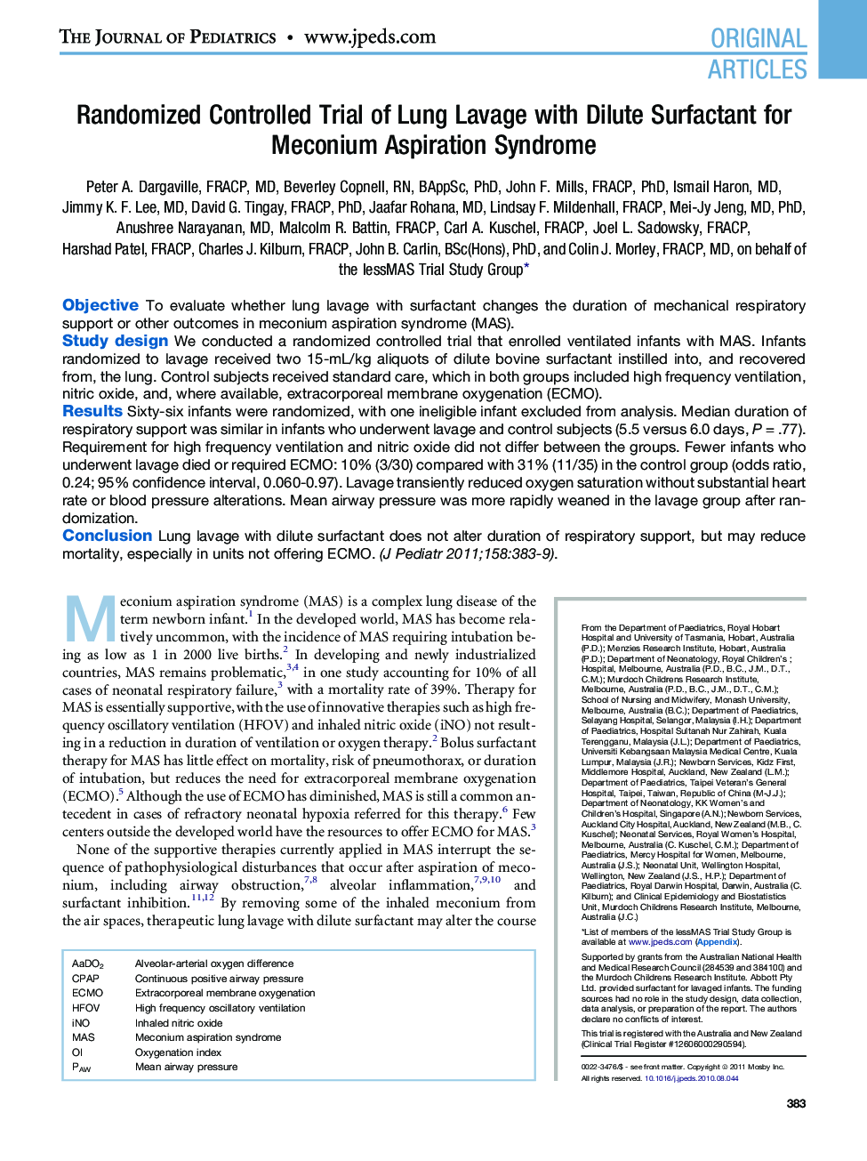 Randomized Controlled Trial of Lung Lavage with Dilute Surfactant for Meconium Aspiration Syndrome