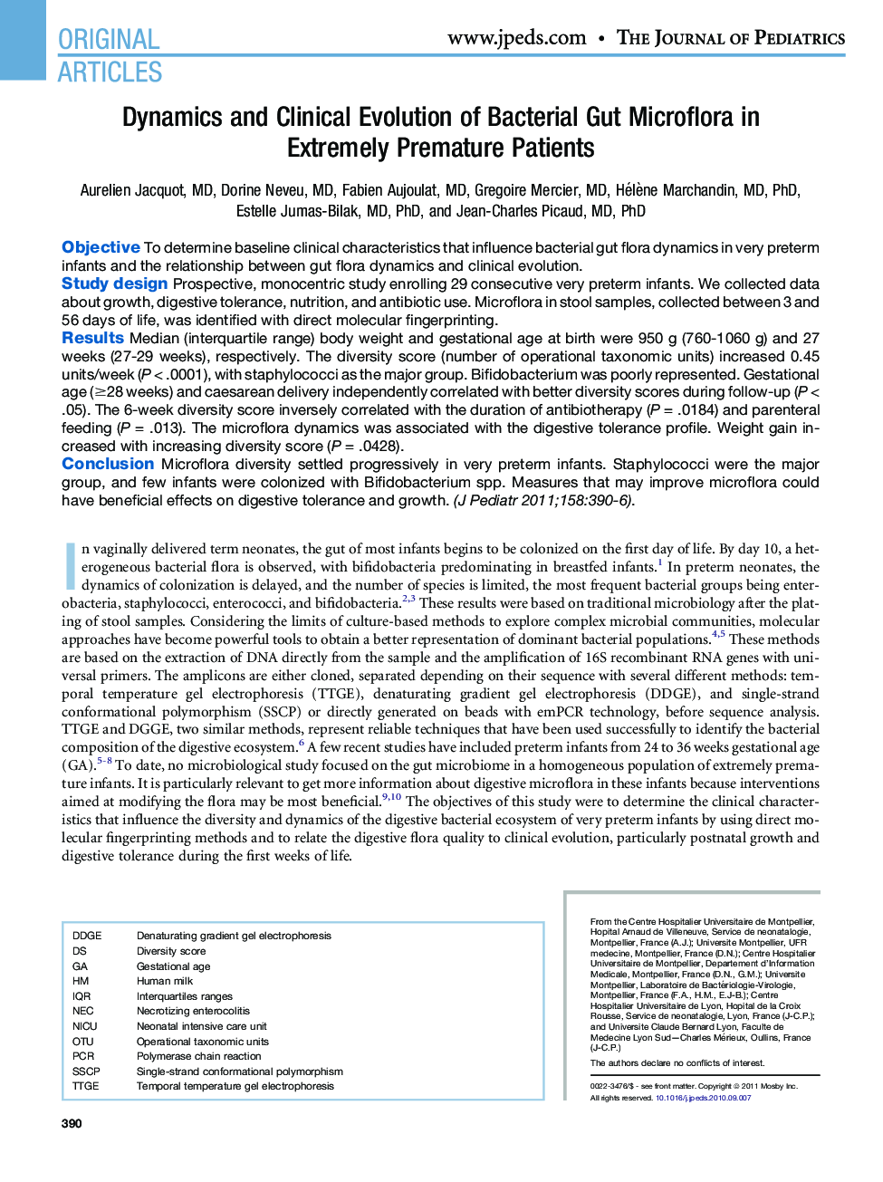 Dynamics and Clinical Evolution of Bacterial Gut Microflora in Extremely Premature Patients 