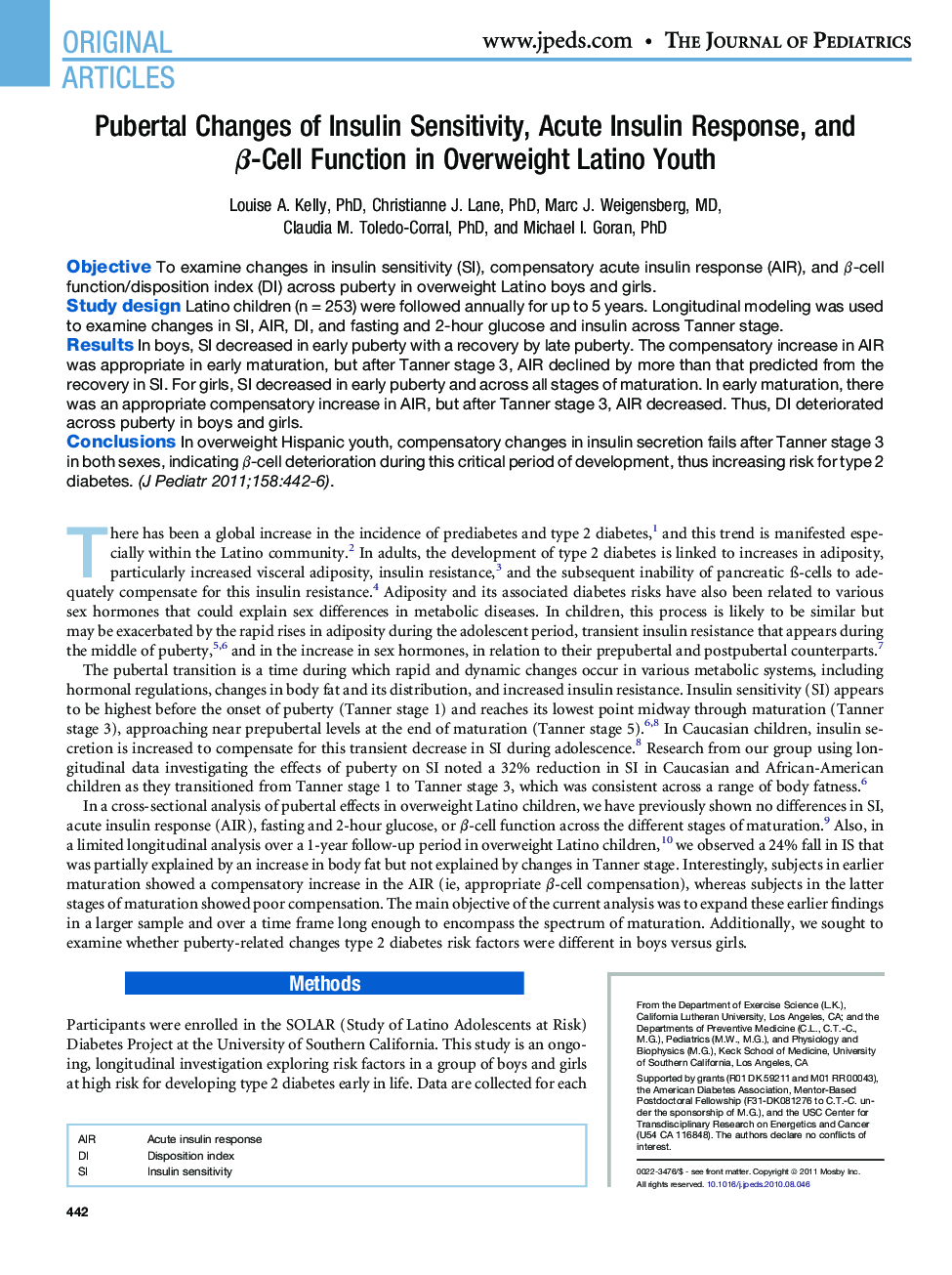 Pubertal Changes of Insulin Sensitivity, Acute Insulin Response, and β-Cell Function in Overweight Latino Youth 