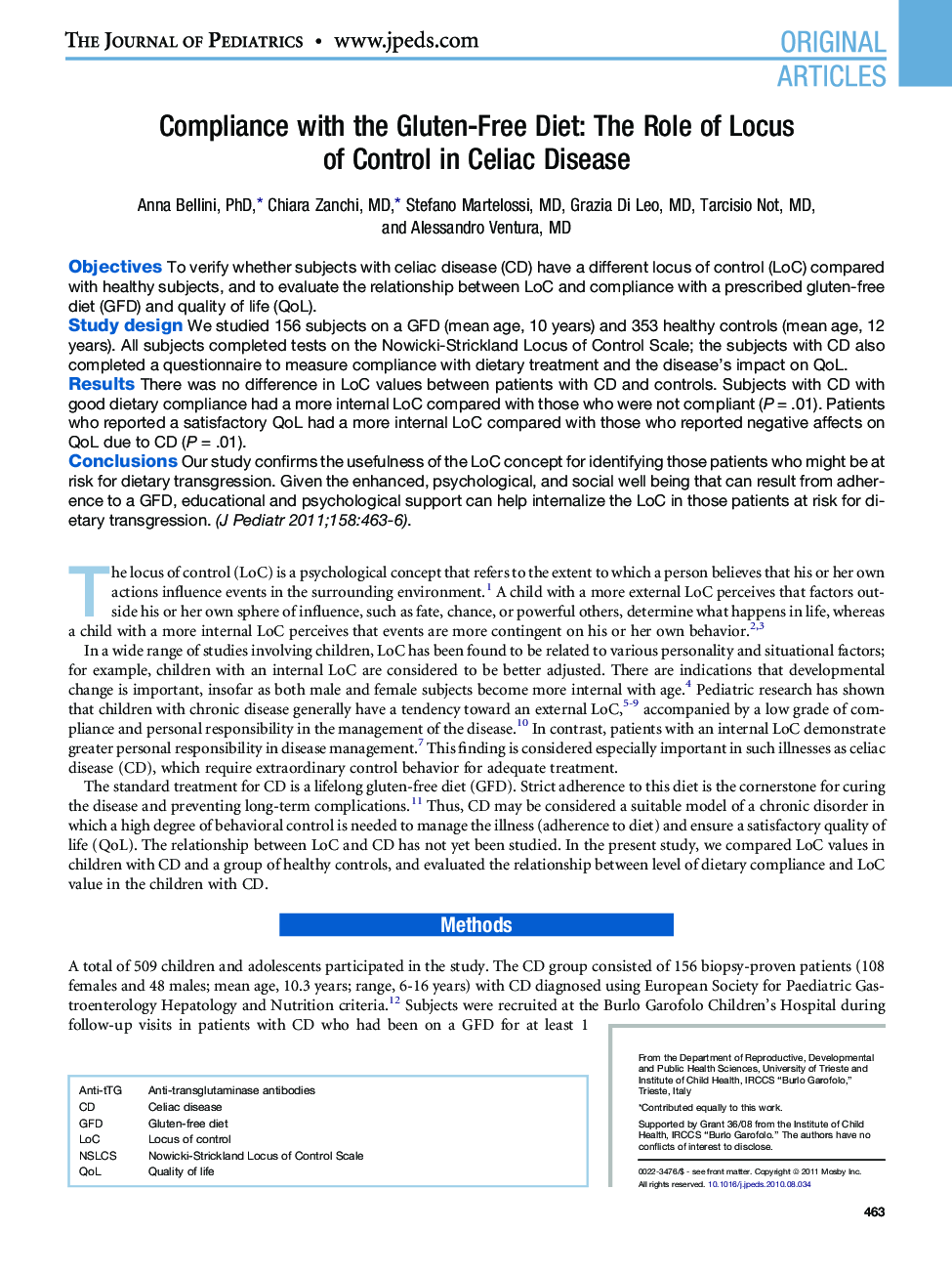 Compliance with the Gluten-Free Diet: The Role of Locus of Control in Celiac Disease