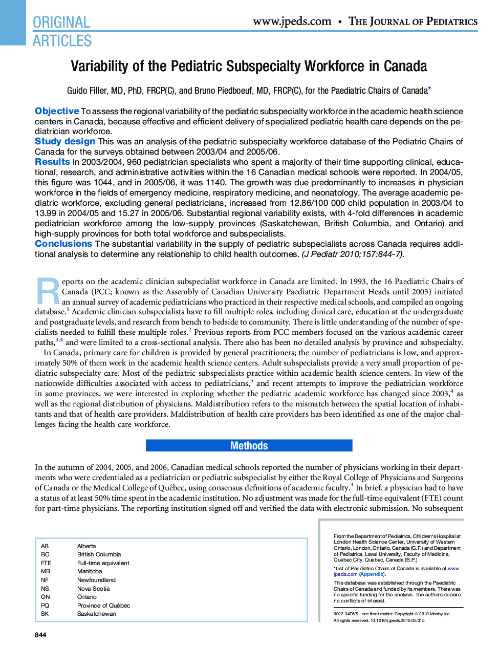 Variability of the Pediatric Subspecialty Workforce in Canada