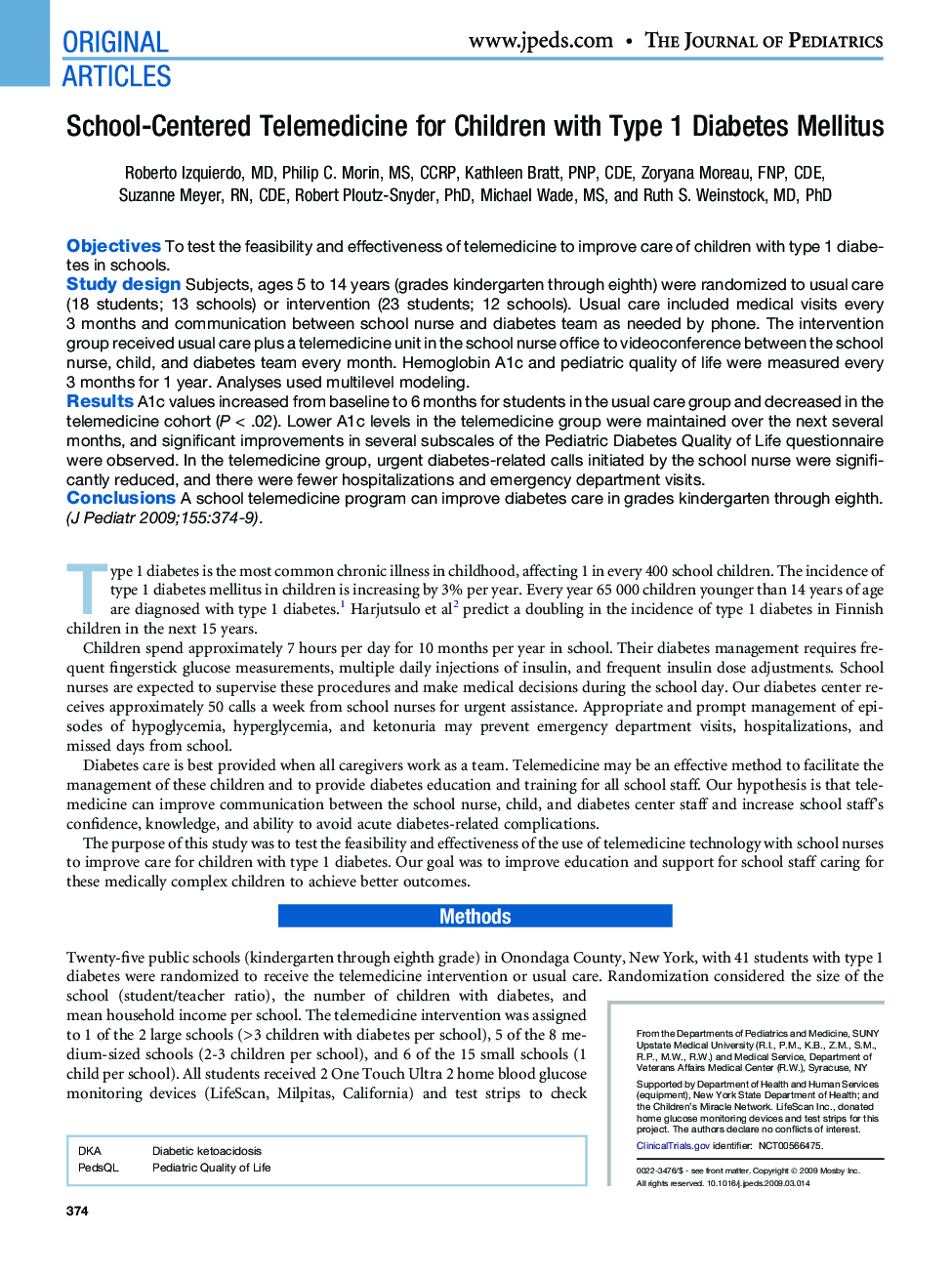 School-Centered Telemedicine for Children with Type 1 Diabetes Mellitus 