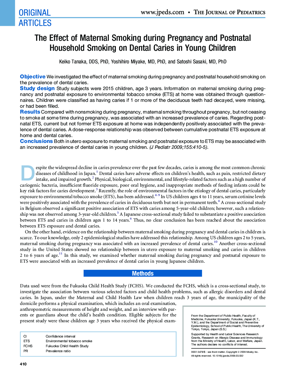 The Effect of Maternal Smoking during Pregnancy and Postnatal Household Smoking on Dental Caries in Young Children 