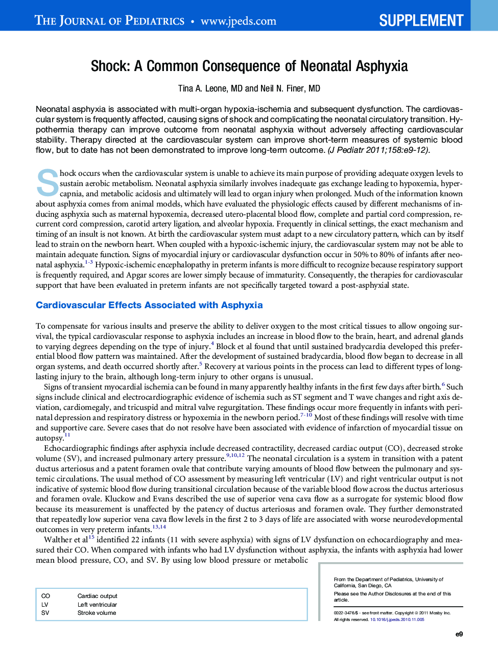 Shock: A Common Consequence of Neonatal Asphyxia 