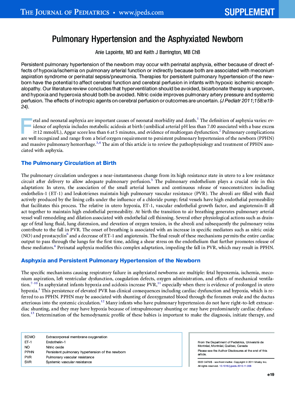 Pulmonary Hypertension and the Asphyxiated Newborn 