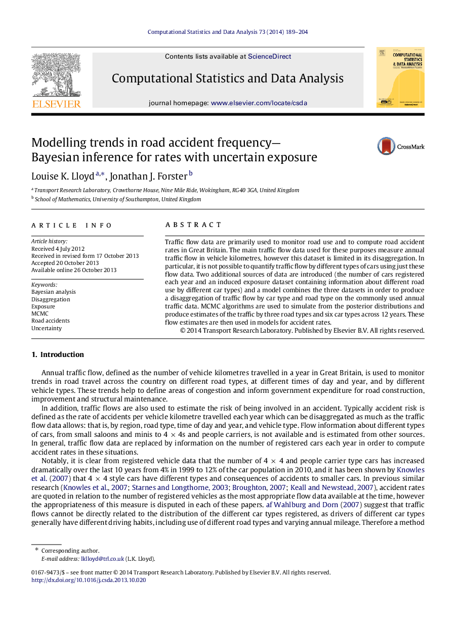 Modelling trends in road accident frequency— Bayesian inference for rates with uncertain exposure