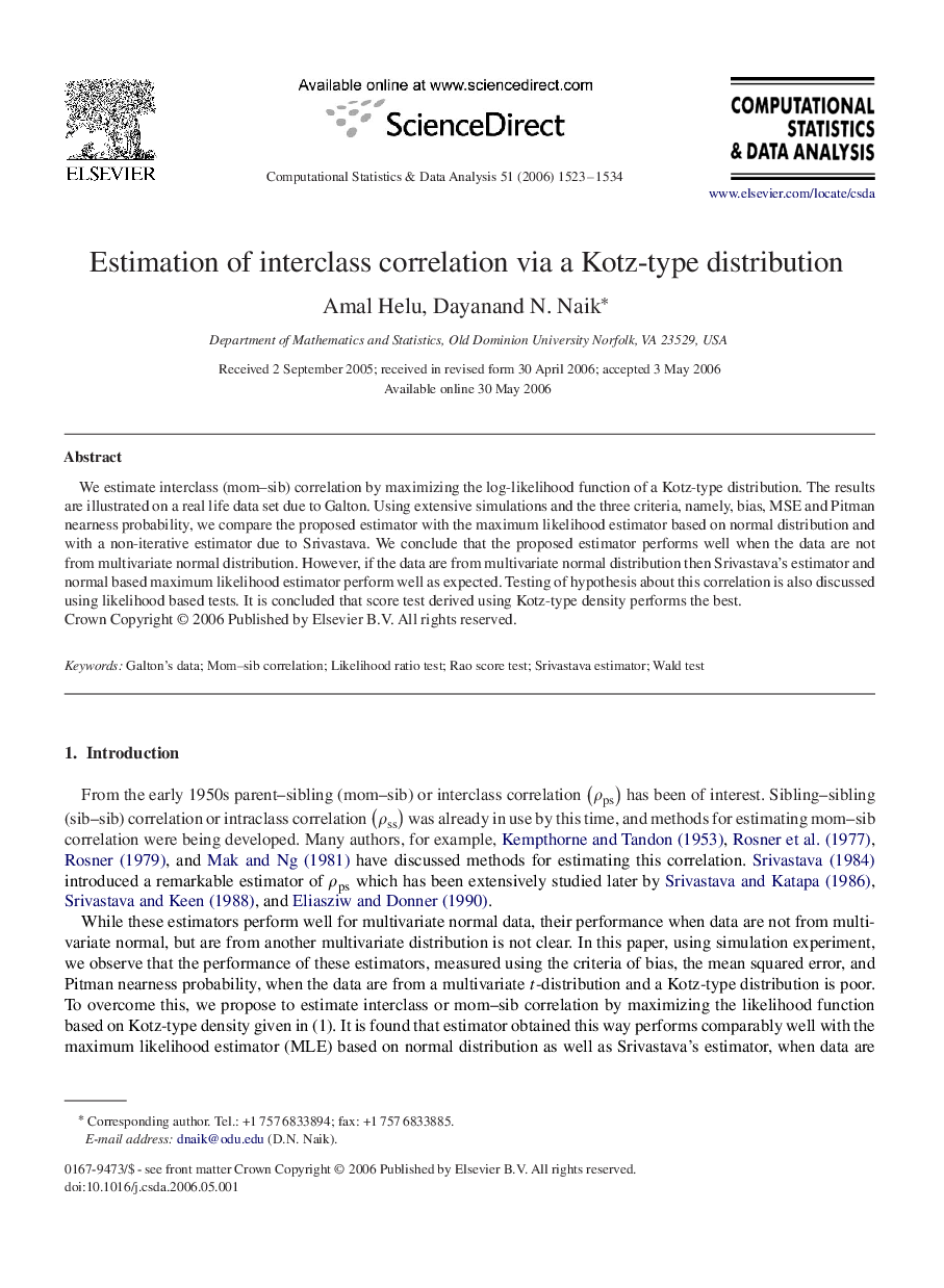 Estimation of interclass correlation via a Kotz-type distribution