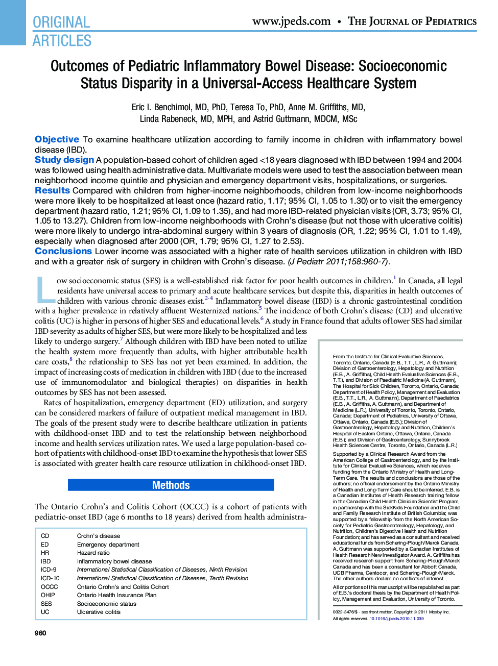 Outcomes of Pediatric Inflammatory Bowel Disease: Socioeconomic Status Disparity in a Universal-Access Healthcare System