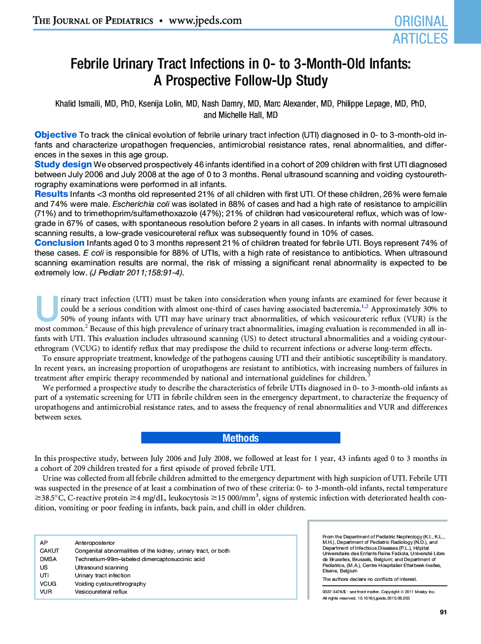 Febrile Urinary Tract Infections in 0- to 3-Month-Old Infants: A Prospective Follow-Up Study 