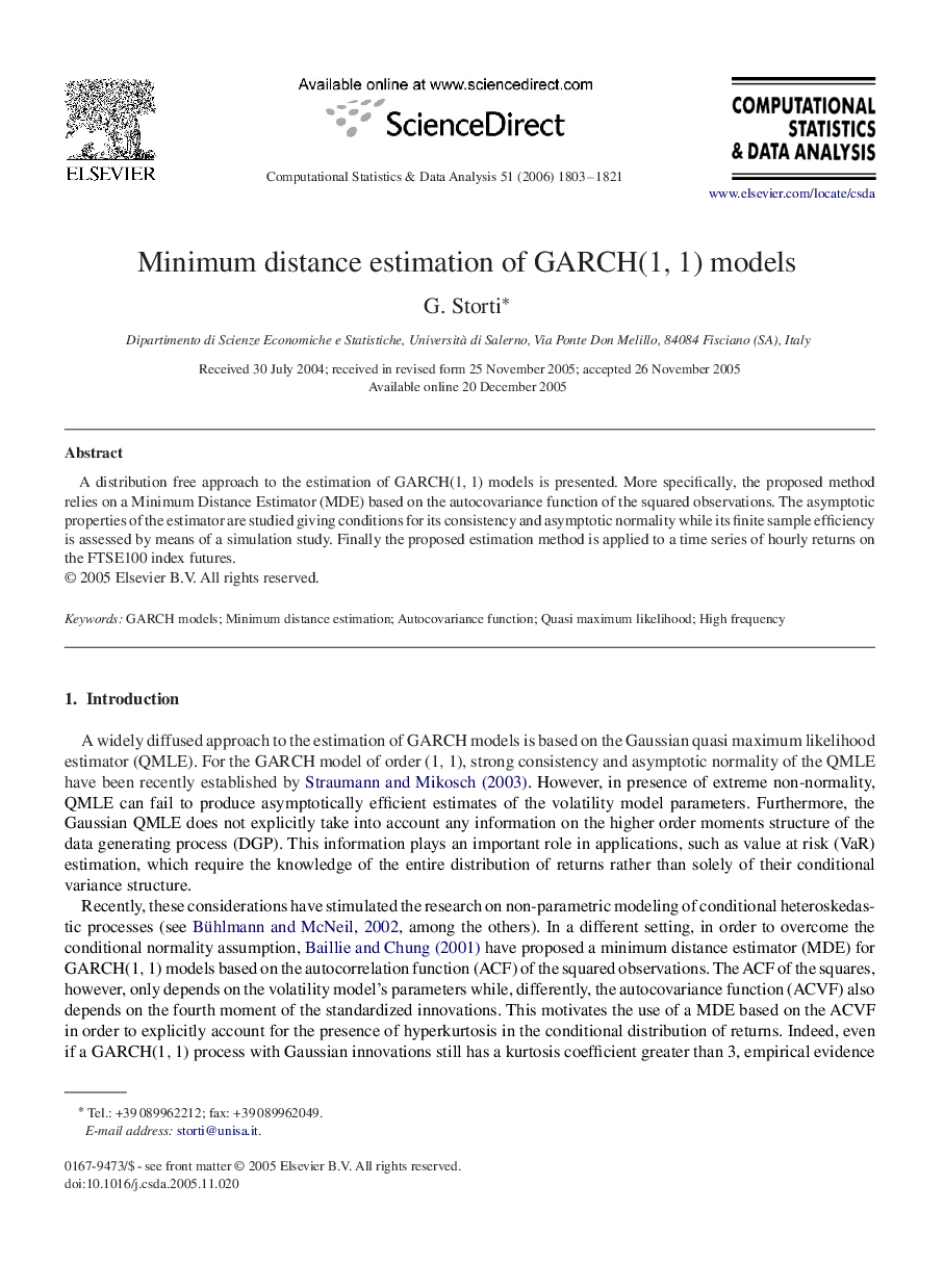 Minimum distance estimation of GARCH(1,11,1) models