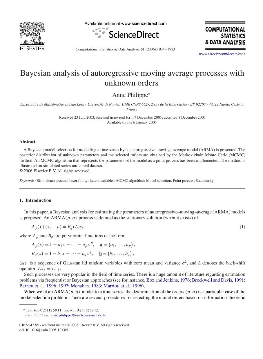 Bayesian analysis of autoregressive moving average processes with unknown orders