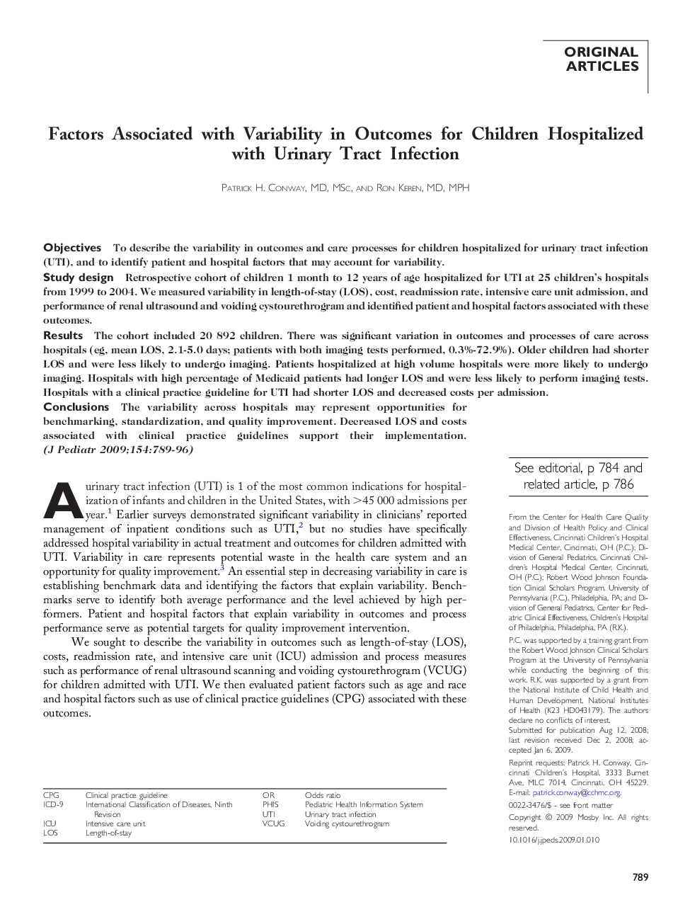 Factors Associated with Variability in Outcomes for Children Hospitalized with Urinary Tract Infection 