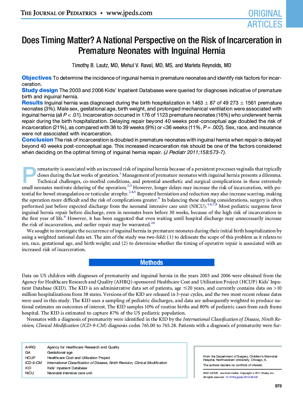 Does Timing Matter? A National Perspective on the Risk of Incarceration in Premature Neonates with Inguinal Hernia 