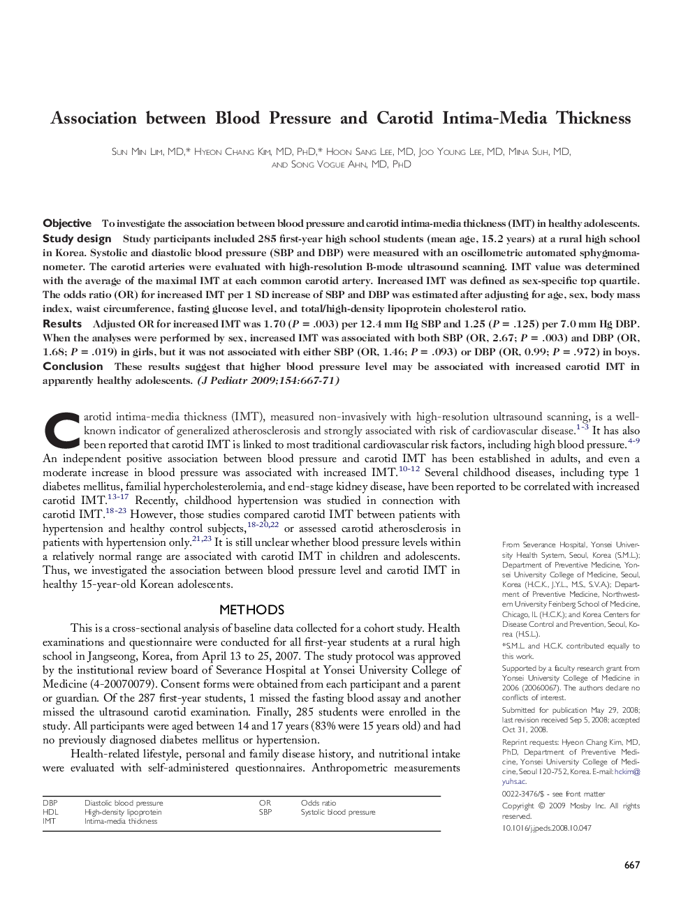 Association between Blood Pressure and Carotid Intima-Media Thickness