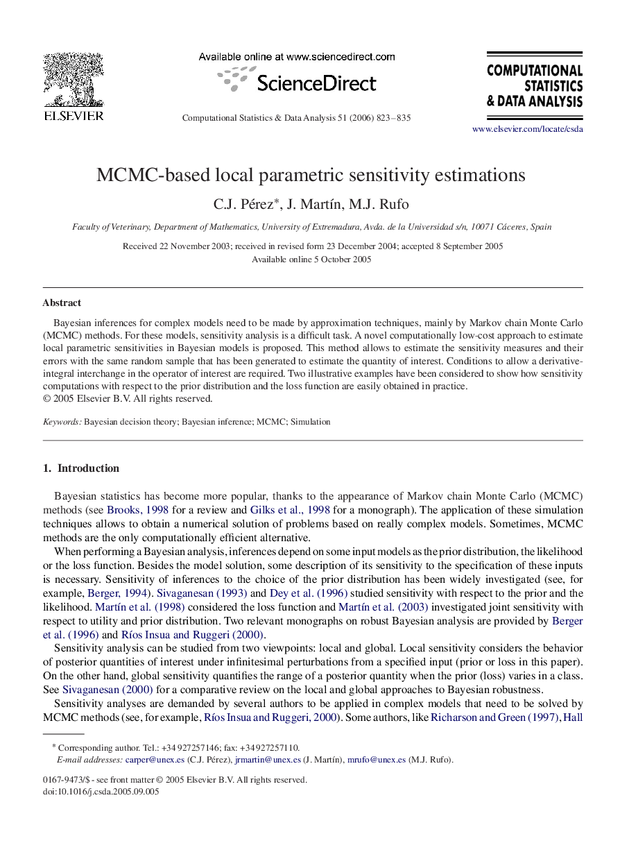 MCMC-based local parametric sensitivity estimations