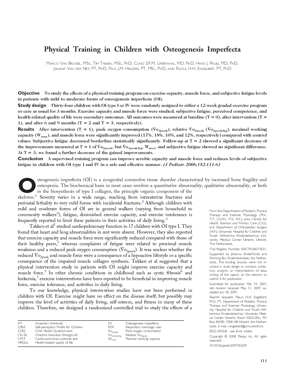 Physical Training in Children with Osteogenesis Imperfecta