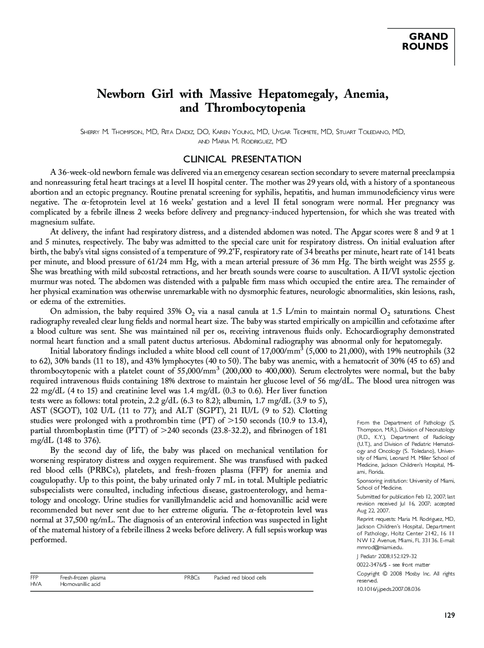 Newborn Girl with Massive Hepatomegaly, Anemia, and Thrombocytopenia