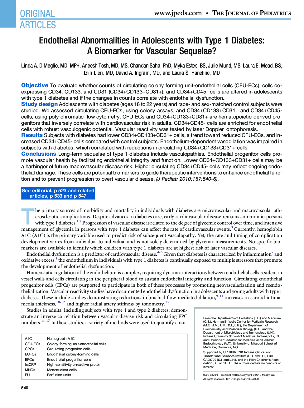 عکس صفحه اول مقاله: Endothelial Abnormalities in Adolescents with Type 1 Diabetes: A Biomarker for Vascular Sequelae? Endothelial Abnormalities in Adolescents with Type 1 Diabetes: A Biomarker for Vascular Sequelae?