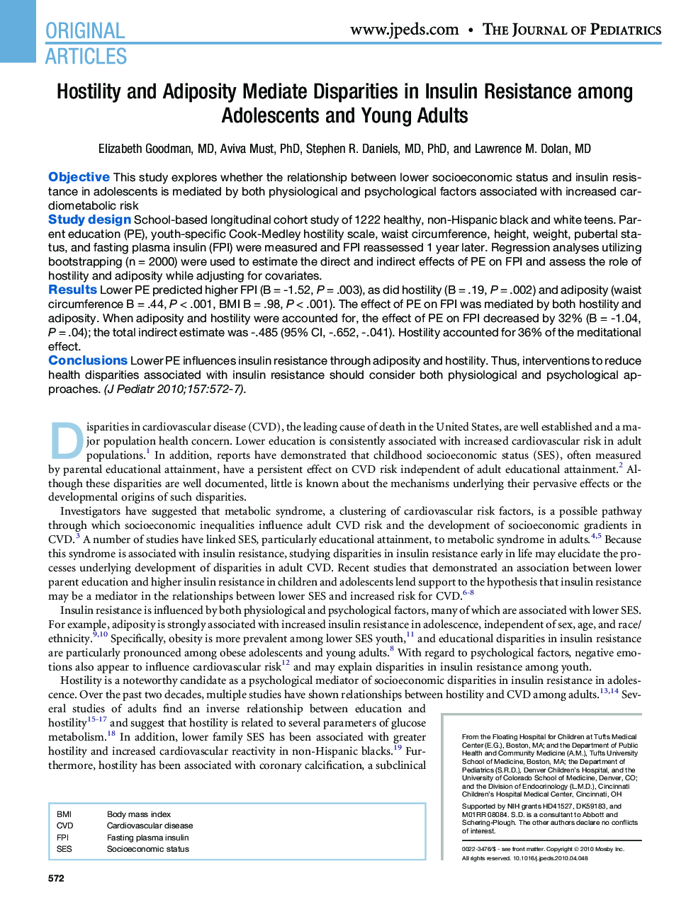 Hostility and Adiposity Mediate Disparities in Insulin Resistance among Adolescents and Young Adults