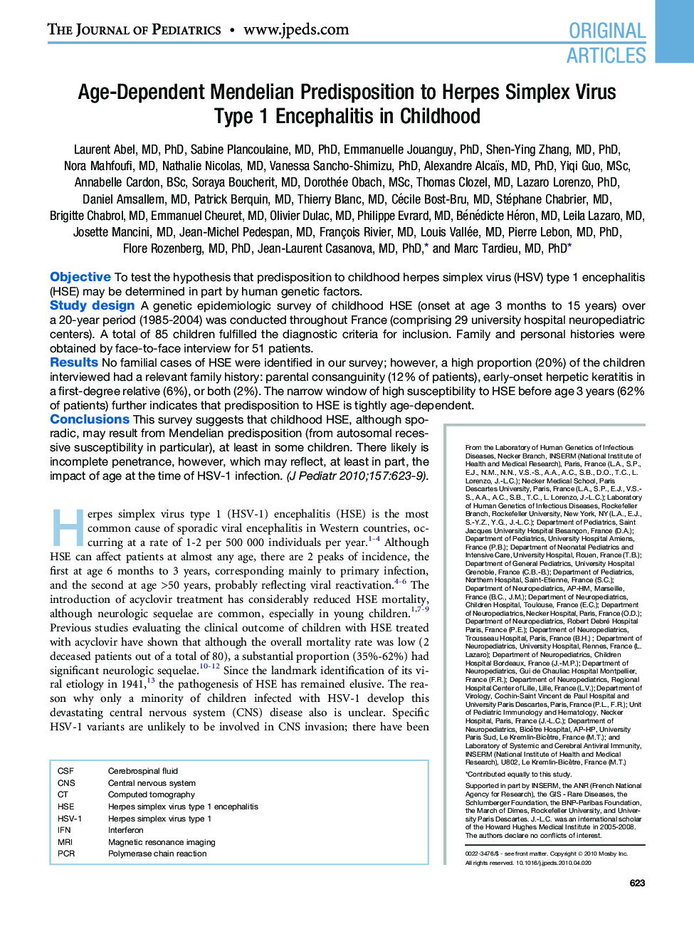 Age-Dependent Mendelian Predisposition to Herpes Simplex Virus Type 1 Encephalitis in Childhood