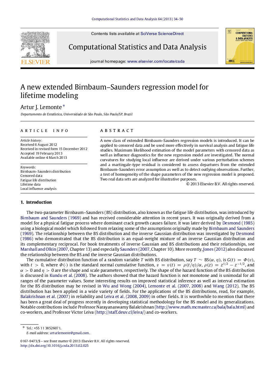 A new extended Birnbaum–Saunders regression model for lifetime modeling