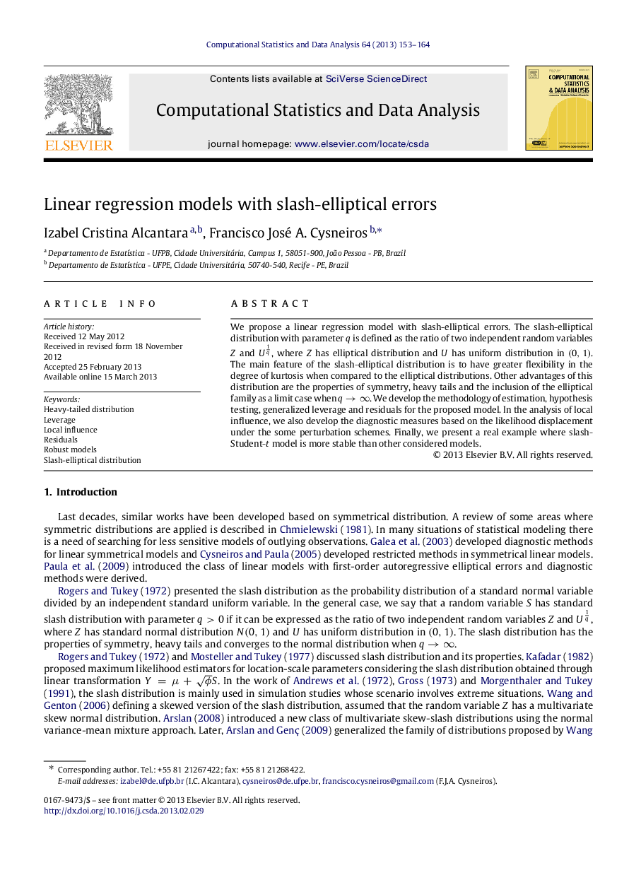 Linear regression models with slash-elliptical errors