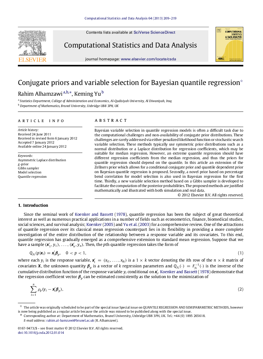 Conjugate priors and variable selection for Bayesian quantile regression 