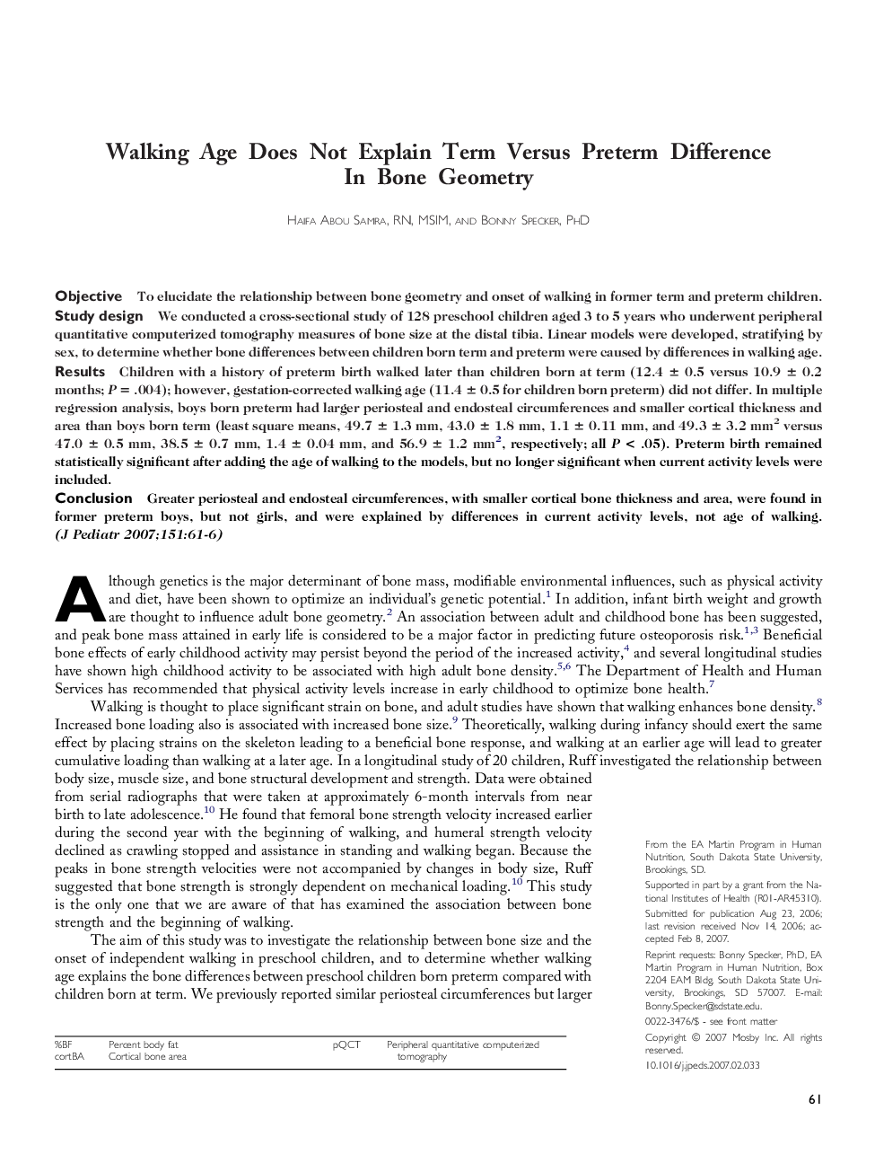 Walking Age Does Not Explain Term Versus Preterm Difference In Bone Geometry