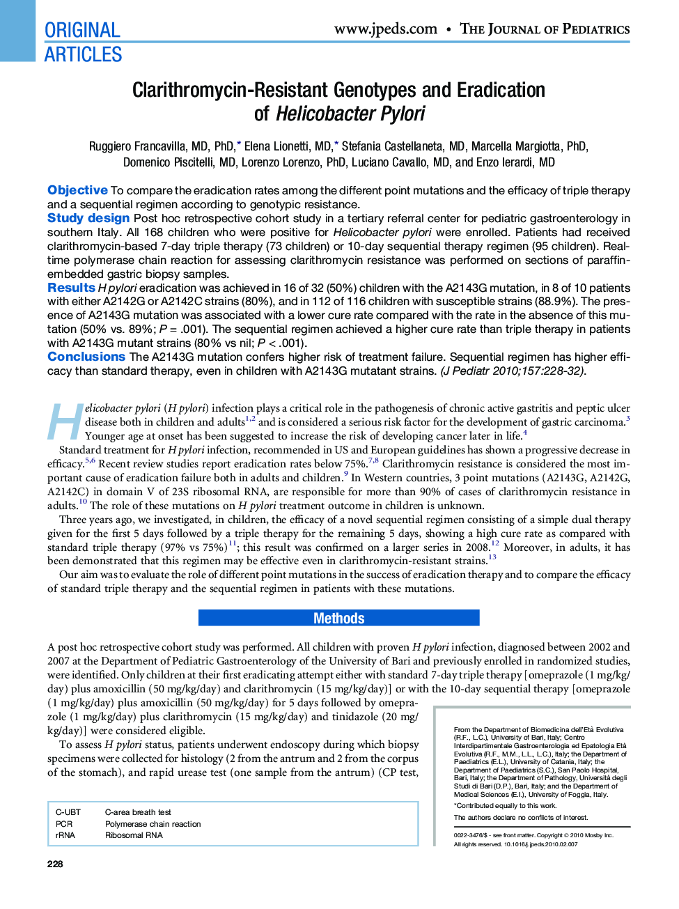 Clarithromycin-Resistant Genotypes and Eradication of Helicobacter Pylori 