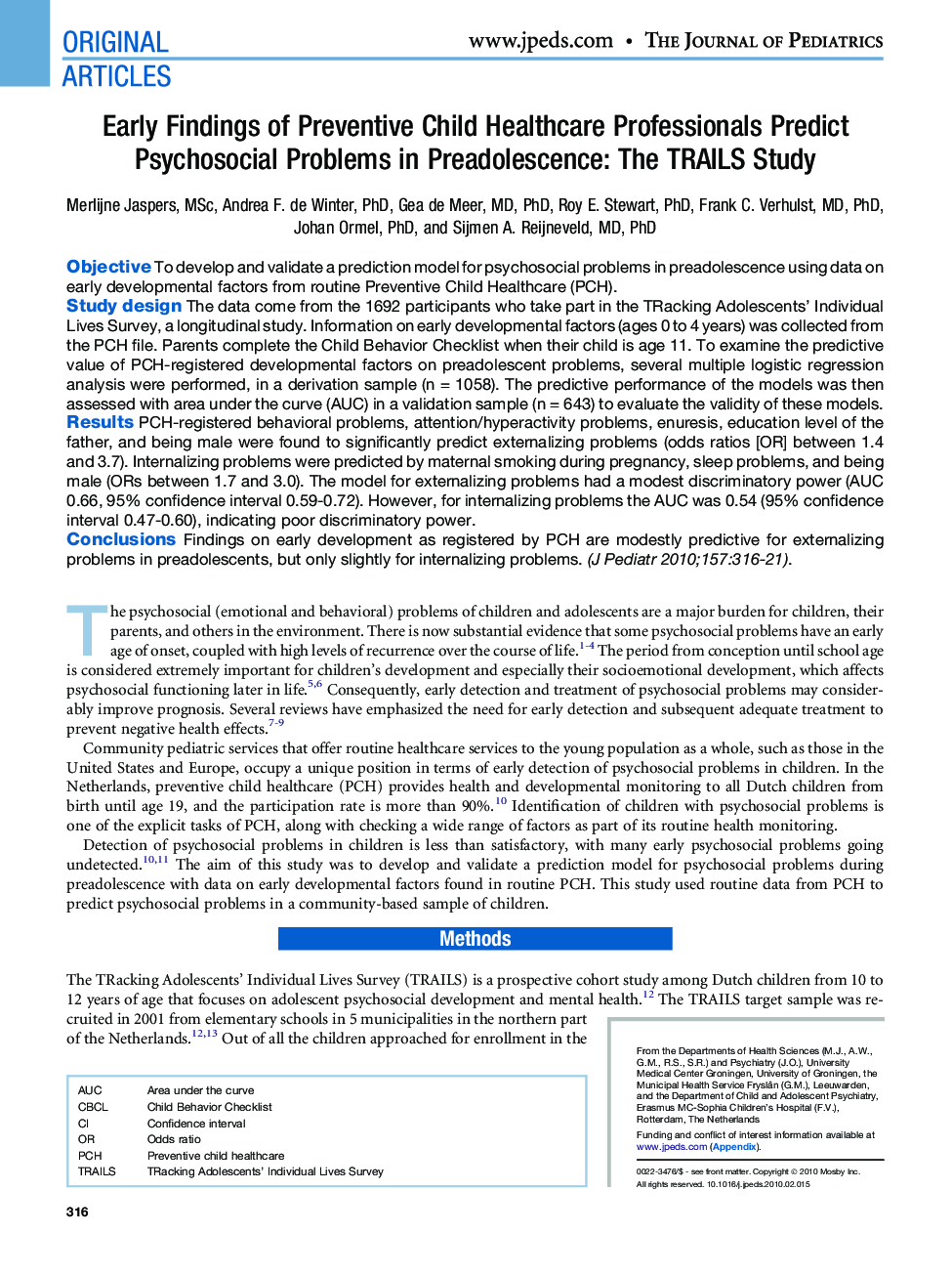 Early Findings of Preventive Child Healthcare Professionals Predict Psychosocial Problems in Preadolescence: The TRAILS Study