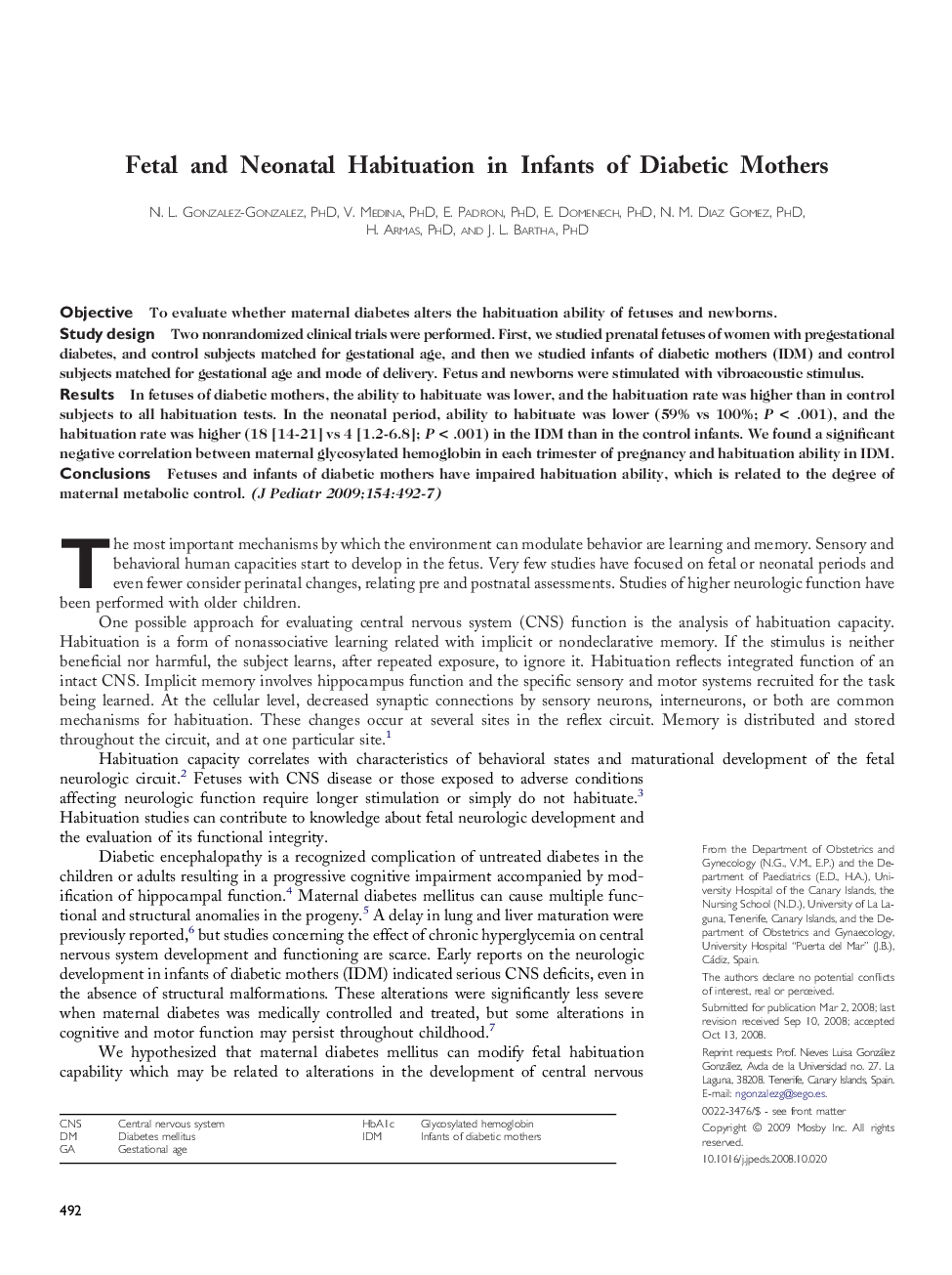 Fetal and Neonatal Habituation in Infants of Diabetic Mothers 