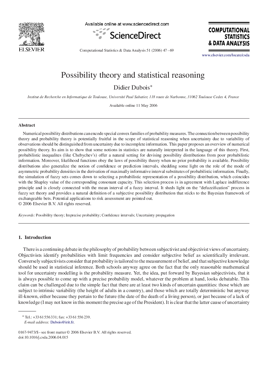 Possibility theory and statistical reasoning