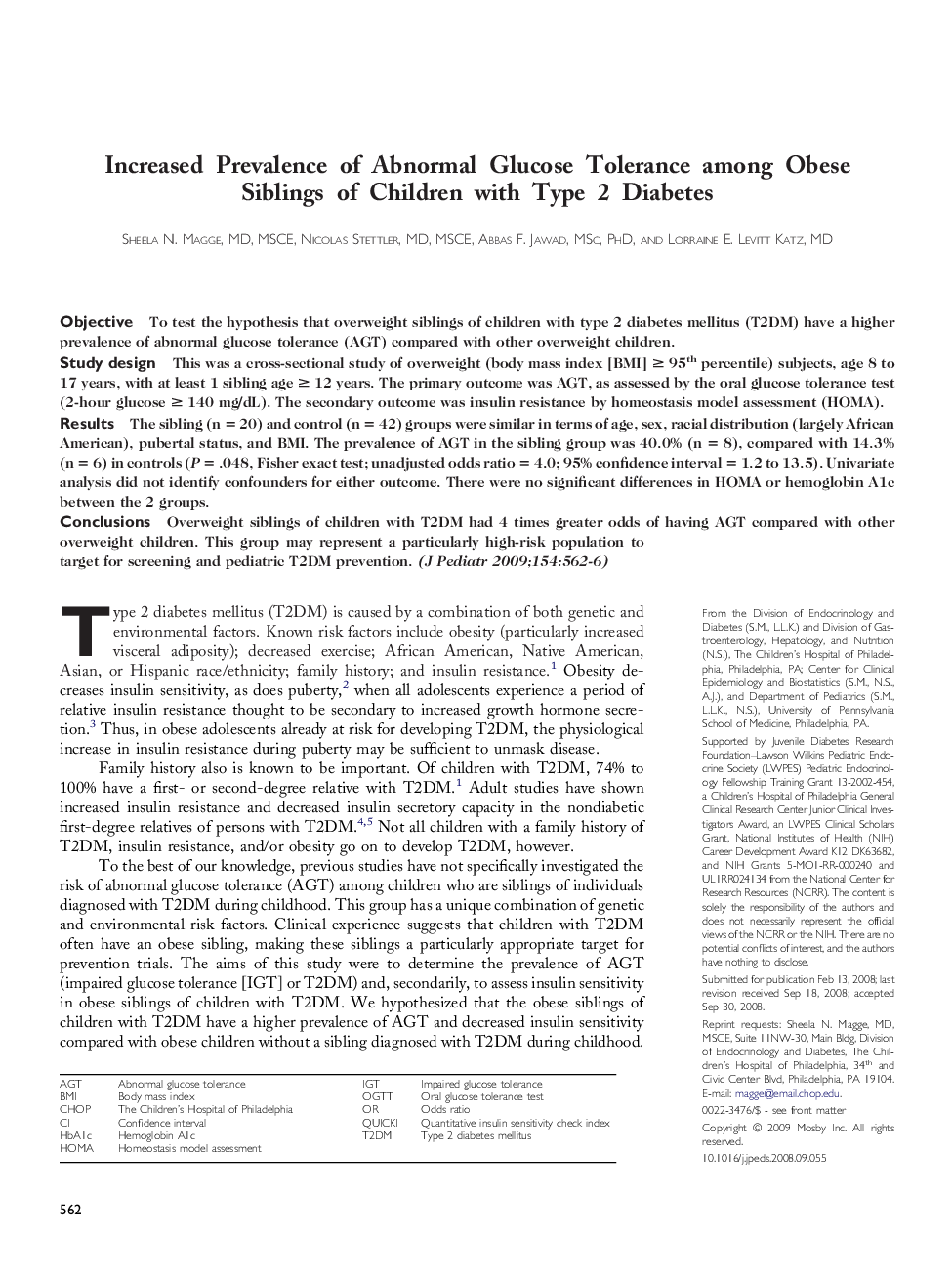 Increased Prevalence of Abnormal Glucose Tolerance among Obese Siblings of Children with Type 2 Diabetes