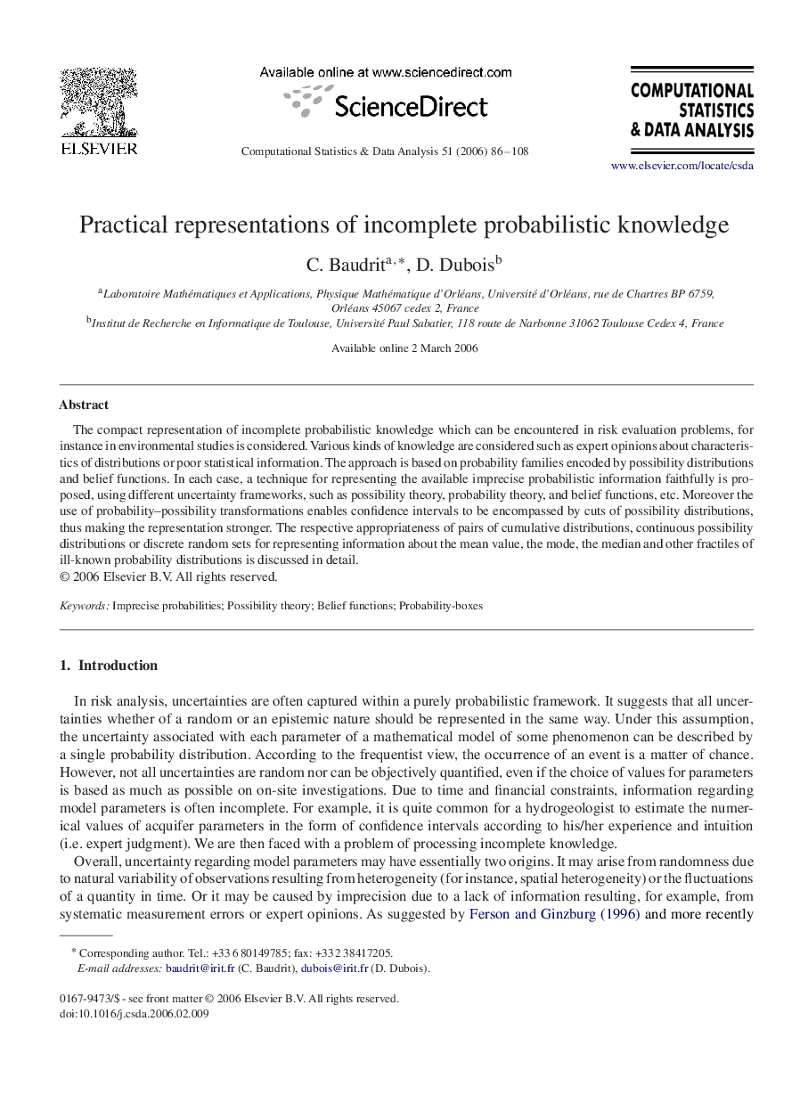 Practical representations of incomplete probabilistic knowledge