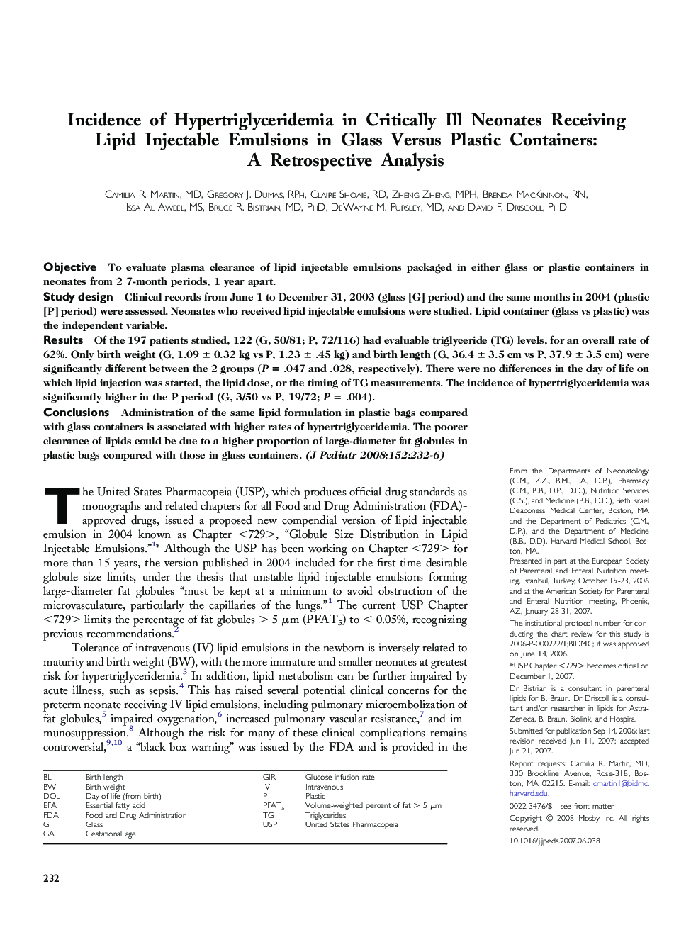 Incidence of Hypertriglyceridemia in Critically Ill Neonates Receiving Lipid Injectable Emulsions in Glass Versus Plastic Containers: A Retrospective Analysis