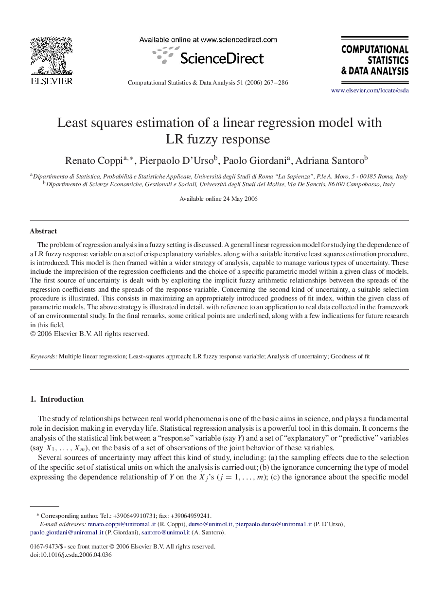 Least squares estimation of a linear regression model with LR fuzzy response