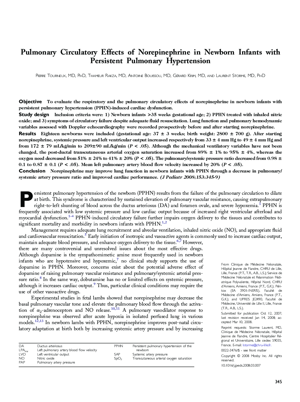 Pulmonary Circulatory Effects of Norepinephrine in Newborn Infants with Persistent Pulmonary Hypertension